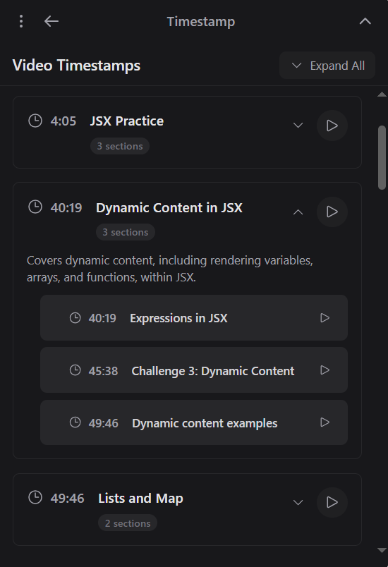 Smart timestamp navigation showing topic markers