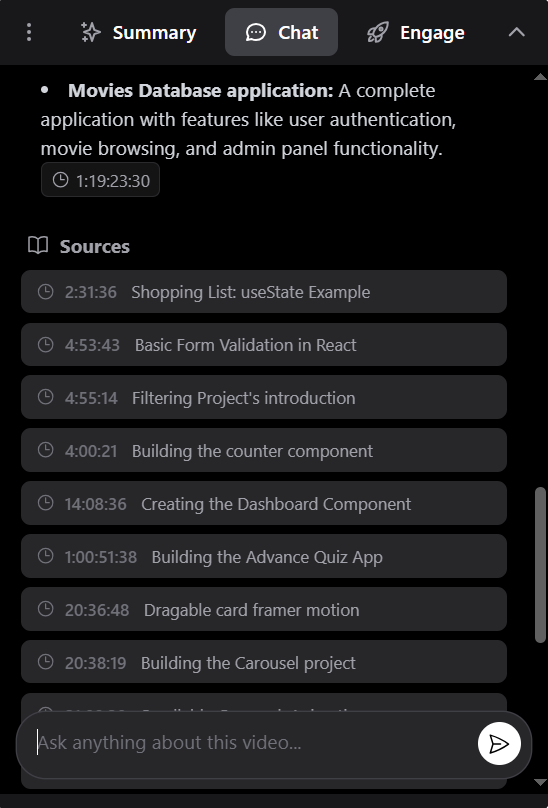 Timestamp references in chat responses